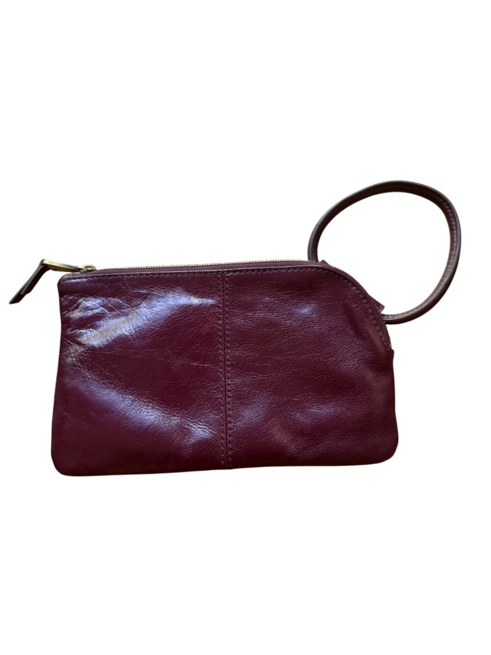 HOBO Burgundy Leather Wristlet Clutch Gold Tone Hardware Floral Lining Wallet Ba